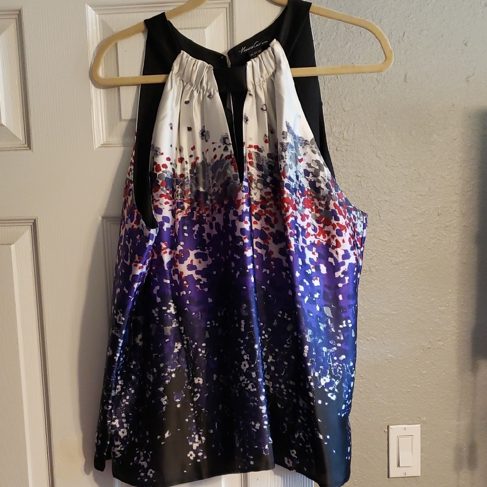 Kenneth Cole Black and Purple Sleeveless Blouse